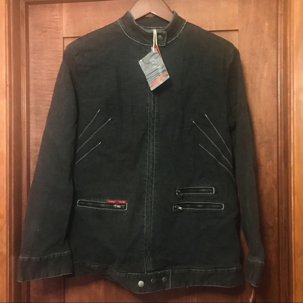 Dark Gray Denim Jacket with Zipper Details